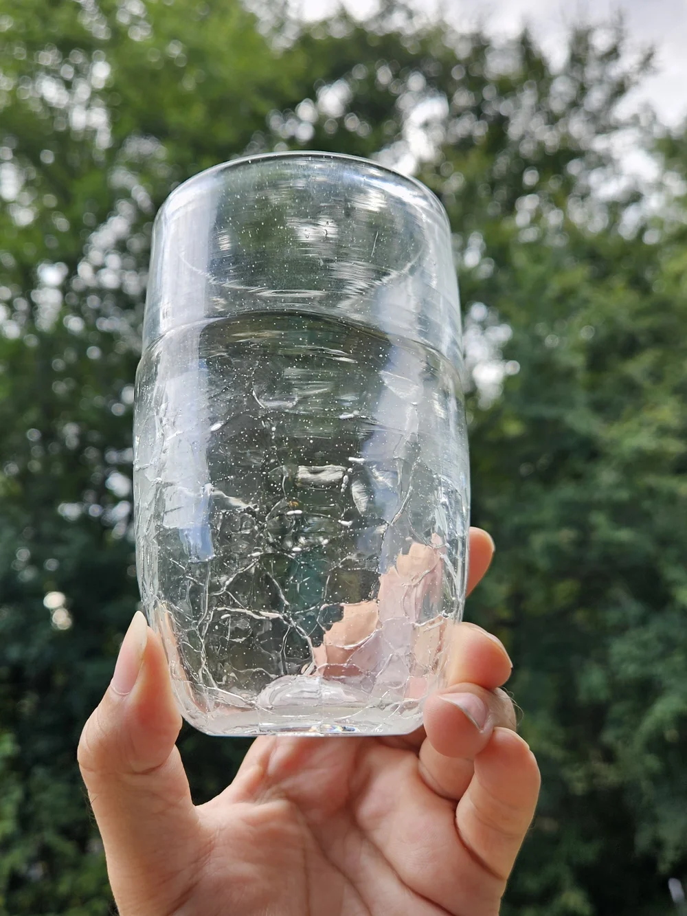 Signed Art Glass Tumbler or Vase Clear Cases Crackle Glass 5 Inches Tall Vintage